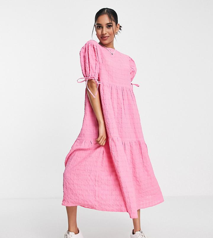 Influence Petite Tiered Midi Dress In Pink Stripe