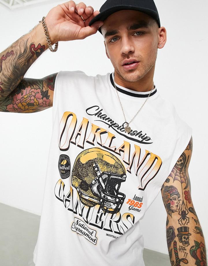 Asos Design Oversized Tank Top In White With Baseball Front Print