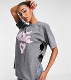 Asyou Heartbreaker Graphic Cut Out T-shirt In Gray