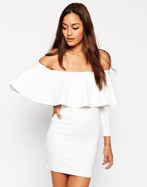 Oh My Love Body-conscious Dress With Off Shoulder Ruffle - Cream