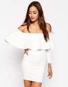Oh My Love Body-conscious Dress With Off Shoulder Ruffle - Cream