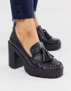London Rebel Chunky Platform Shoes In Black Croc - Black