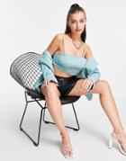 Fashion Union Strappy Cami Crop Top With Cross Back Detail - Part Of A Set-blues