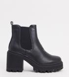 Public Desire Wide Fit Fuzzy Chunky Heeled Ankle Boot In Black