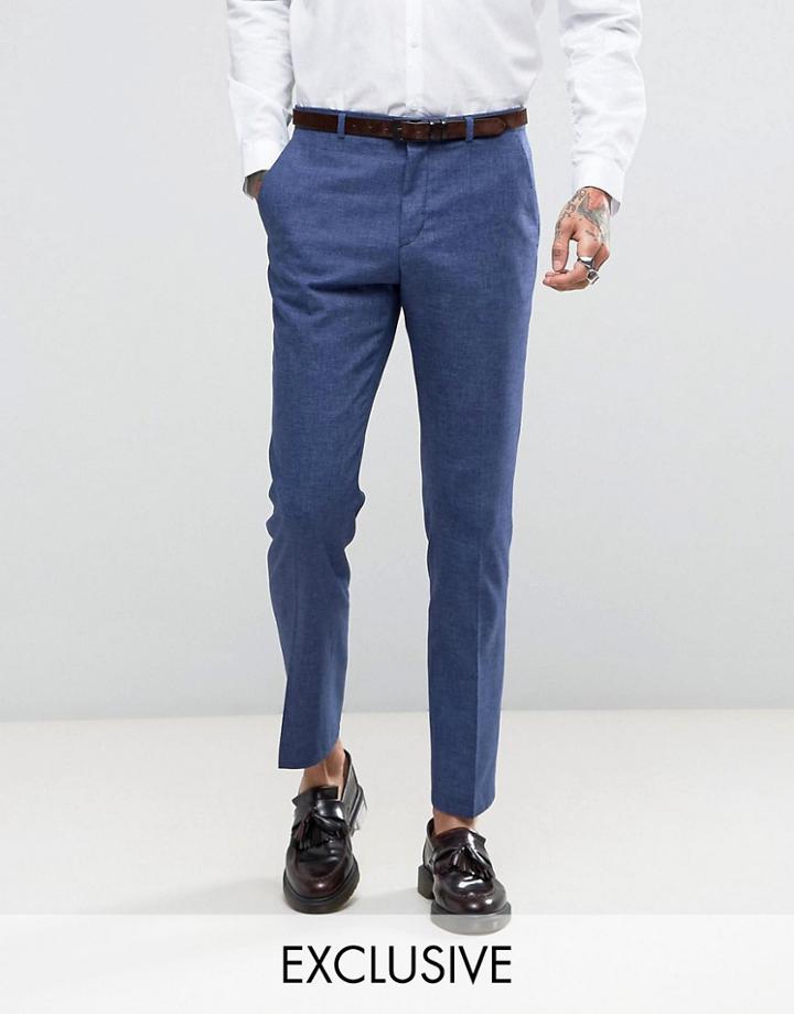 Heart & Dagger Slim Wedding Suit Pants In Linen Mix - Blue