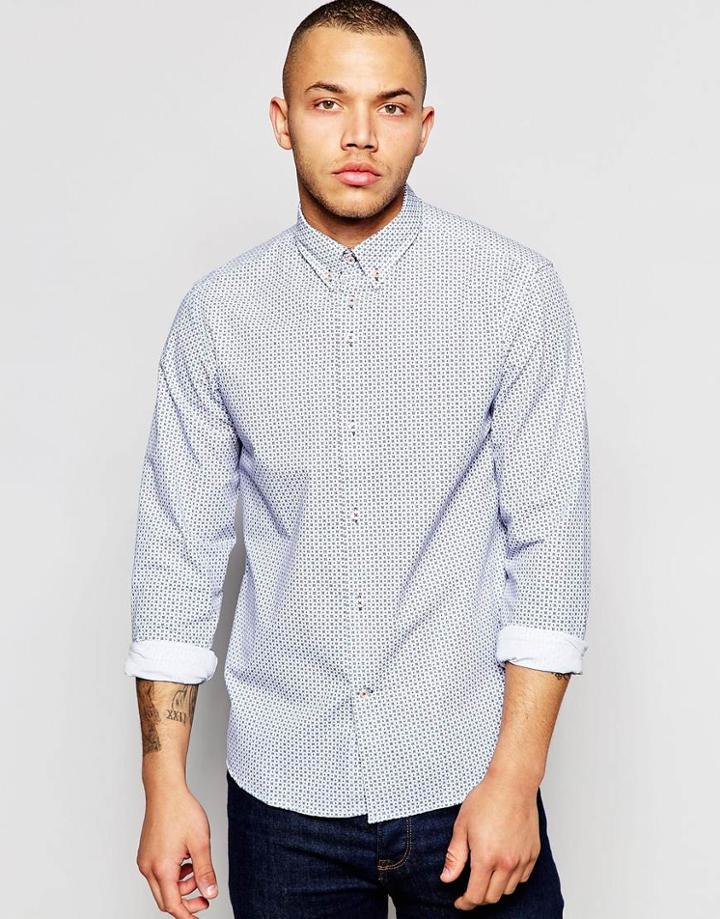 Dickens And Browne Poplin Geometric Print Shirt - White