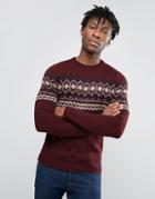 Pull & Bear Fairisle Sweater In Burgundy - Red