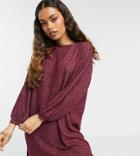 Asos Design Petite Long Balloon Sleeve Mini Dress In Super Soft Berry-purple