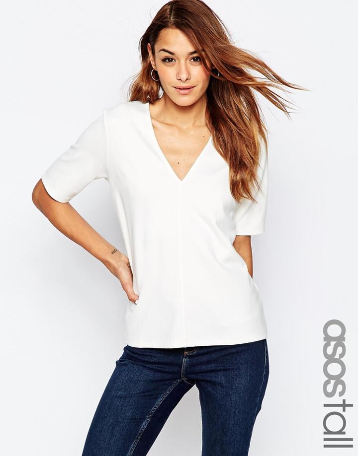 Asos Tall The Ponte Top With V-neck Detail - Cream