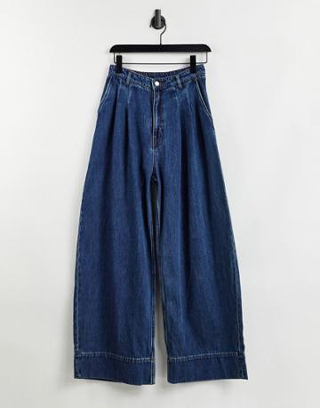 Monki Nani Organic Cotton Blend Wide Leg Jeans In Medium Blue-blues