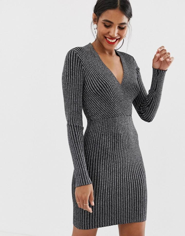 Oasis Wrap Bodycon Dress In Metallic - Silver