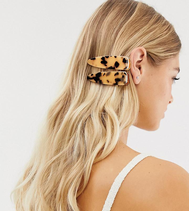 My Accessories London Exclusive Resin Tortoiseshell Oversized Hair Clip 2 Pack-brown