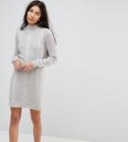 Brave Soul Tall Cable Knit Sweater Dress - Gray