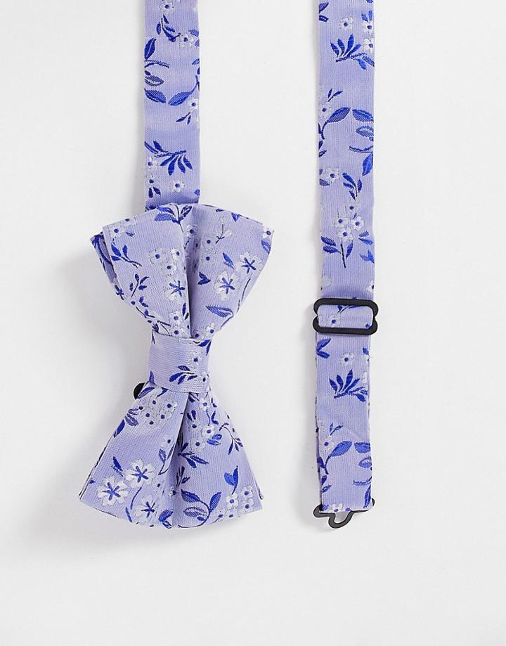 Asos Design Bow Tie In Blue Ditsy Floral