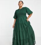 Asos Design Curve Shirred Tiered Maxi Dress In Forest Green