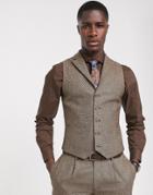 Asos Design Slim Suit Suit Vest In Brown Tweed