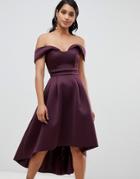 Asos Bardot Cold Shoulder Dip Back Midi Prom Dress-purple