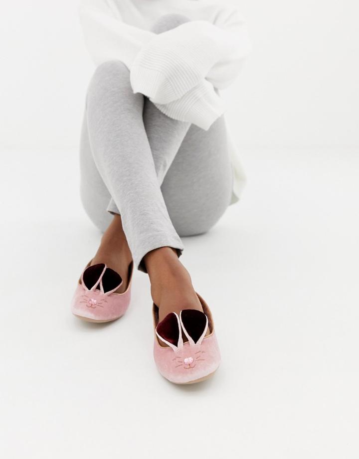 Ted Baker Pink Velvet Bunny Slippers - Pink