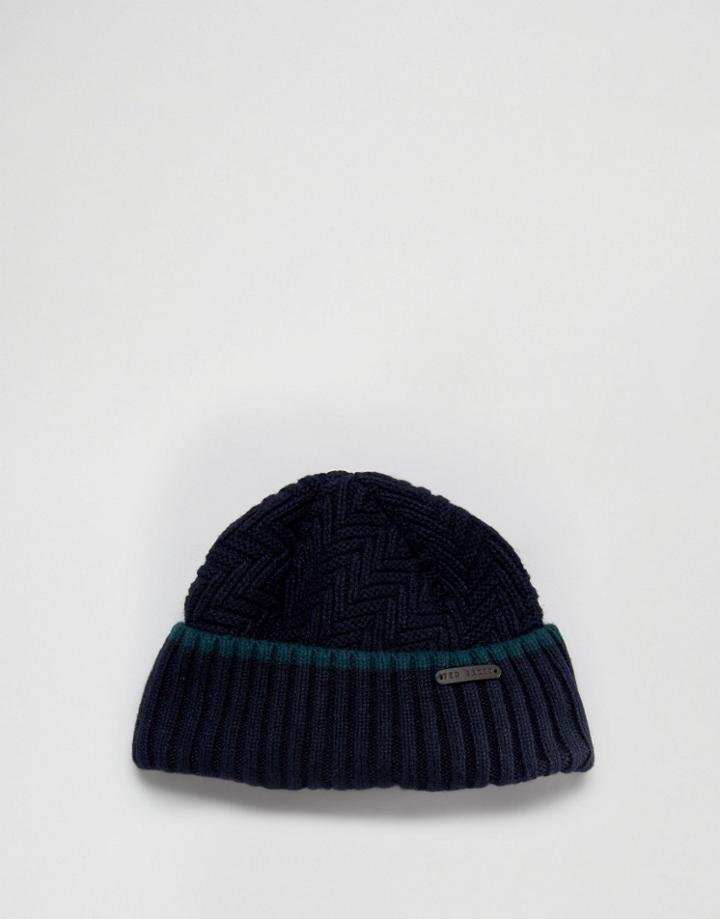 Ted Baker Beanie Hat Harringbone - Blue