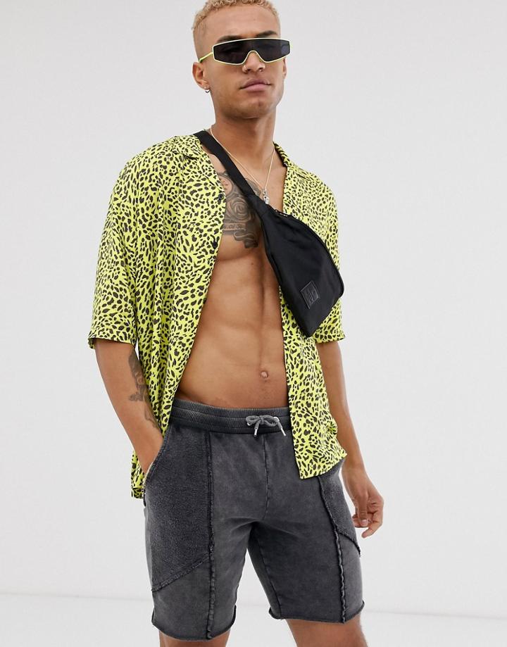 Asos Design Festival Relaxed Fit Animal Print Shirt In Neon Yellow