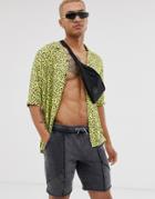 Asos Design Festival Relaxed Fit Animal Print Shirt In Neon Yellow