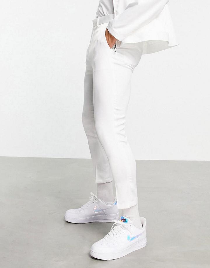 Asos Design Smart Tapered Cropped Pants In White High Shine - Part Of A Set