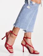 River Island Strappy Barely There Stiletto Heel Sandals In Red-white