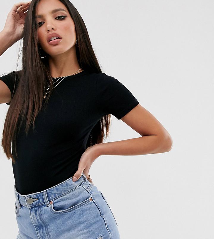 Asos Design Tall Skinny Fit T-shirt Body In Rib In Black - Black
