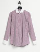 Gianni Feraud Striped Slim Fit Shirt With Contrast Collar In Burgundy-red