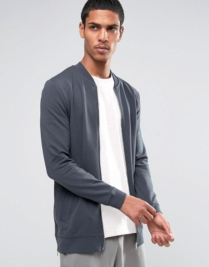 Asos Muscle Fit Bomber With Side Zips In Washed Black - Black