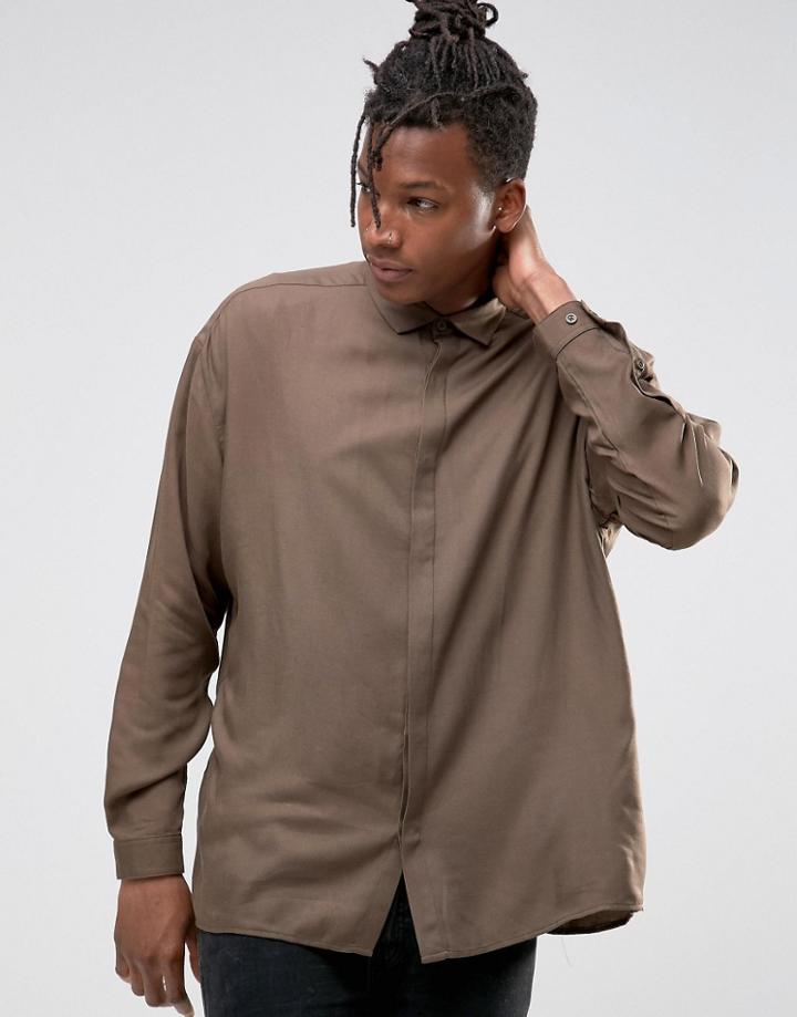 Asos Oversized Shirt In Khaki - Green