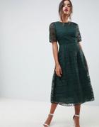 Asos Design Premium Lace Midi Dress-green