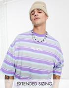 Asos Daysocial Oversized T-shirt With All Over Stripe Print In Lilac-purple