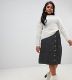 Influence Plus Button Front Midi Skirt In Polka Dot Print - Black