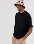 Asos Design Organic Heavyweight Oversized Fit T-shirt With Crew Neck And Raw Edges In Black - Black