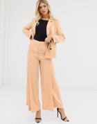 Parallel Lines Soft Tailored Wide Leg Pants With Pleat Detail In Caramel - Beige
