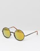 New Look Round Sunglasses With Yellow Lens - Black