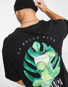 Jack & Jones Originals Oversized T-shirt With Sardinia Print In Black