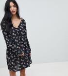 Glamorous Petite Smock Dress In Spot Floral-black