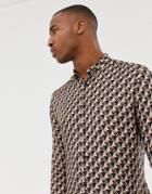 River Island Regular Fit Shirt With Geo Print In Stone - Stone