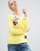 Asos Sweater In Rib Knit With Badges - Multi