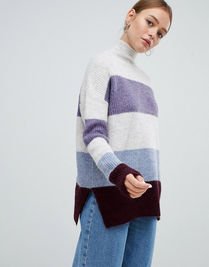 New Look Color Block Stand Neck Sweater - Blue