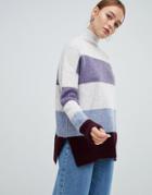 New Look Color Block Stand Neck Sweater - Blue