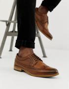 Asos Design Brogue Shoes In Polished Tan Leather