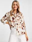 Stradivarius Satin Shirt In Abstract Animal Print-multi