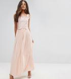 Little Mistress Tall Premium Lace Top Maxi Dress With Pleated Skirt-pink