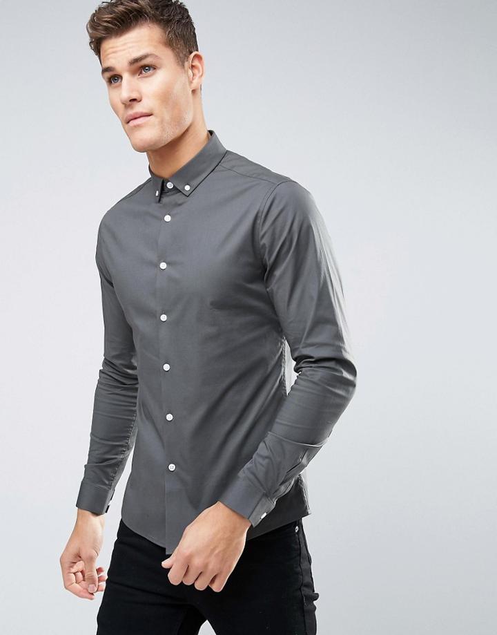 Asos Skinny Shirt In Gray - Gray