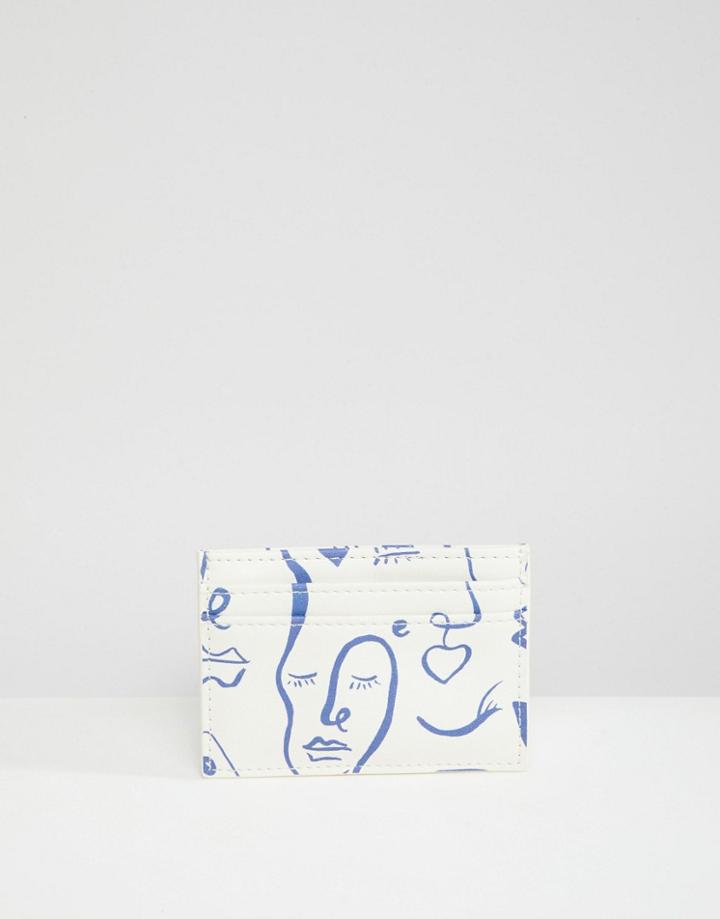 Asos Design Face Print Cardholder - White