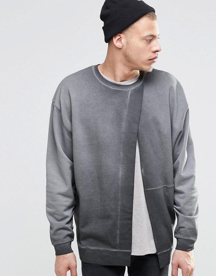 Asos Oversized Sweatshirt With Front Hem Split & Wash - Gray