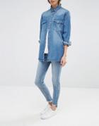 Noisy May Eve Low Rise Super Skinny Jeans With Uneven Raw Hem - Blue